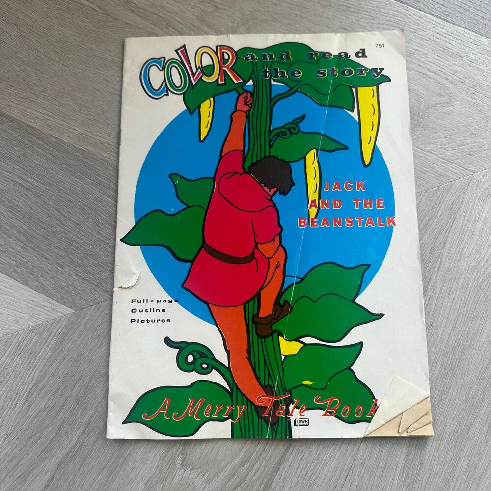 Vintage Color Read Story Jack and the Beanstalk Merry Tale Coloring Book 1963